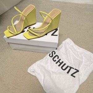 SCHUTZ Lemon Yellow Strappy Wedge Sandals